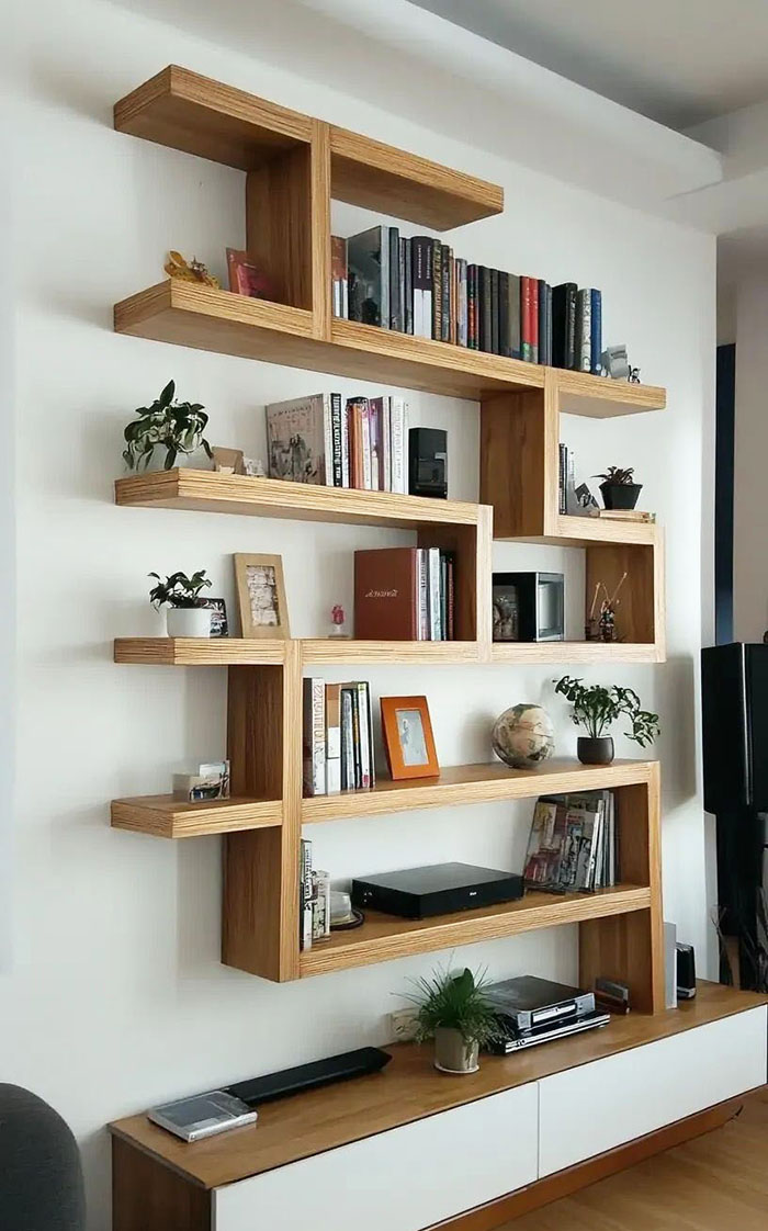 trang trí tường bằng kệ sách